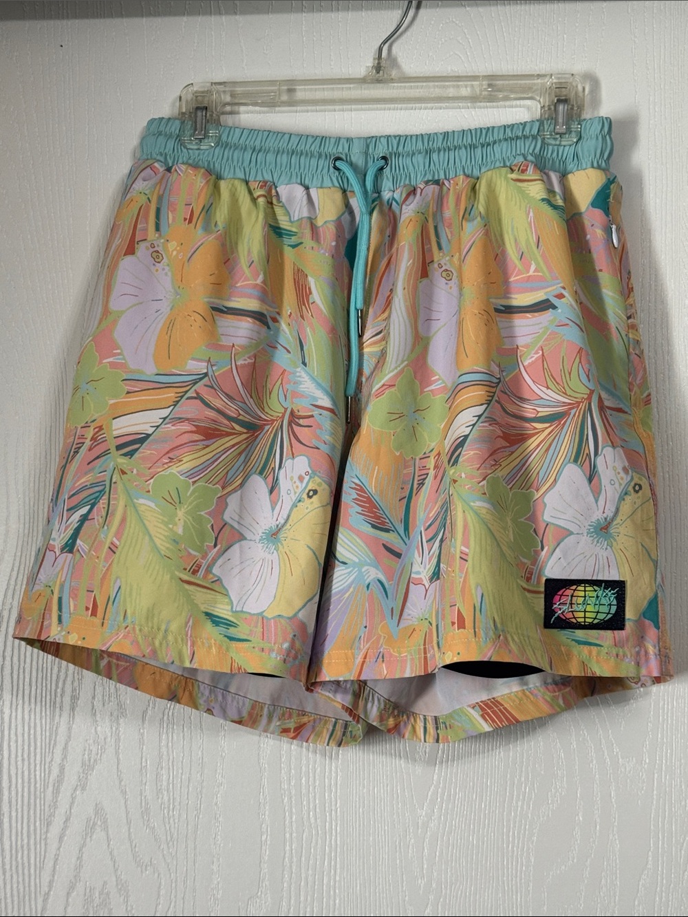 Pastel Tropical Athletic Swim Shorts - Multicolor Floral